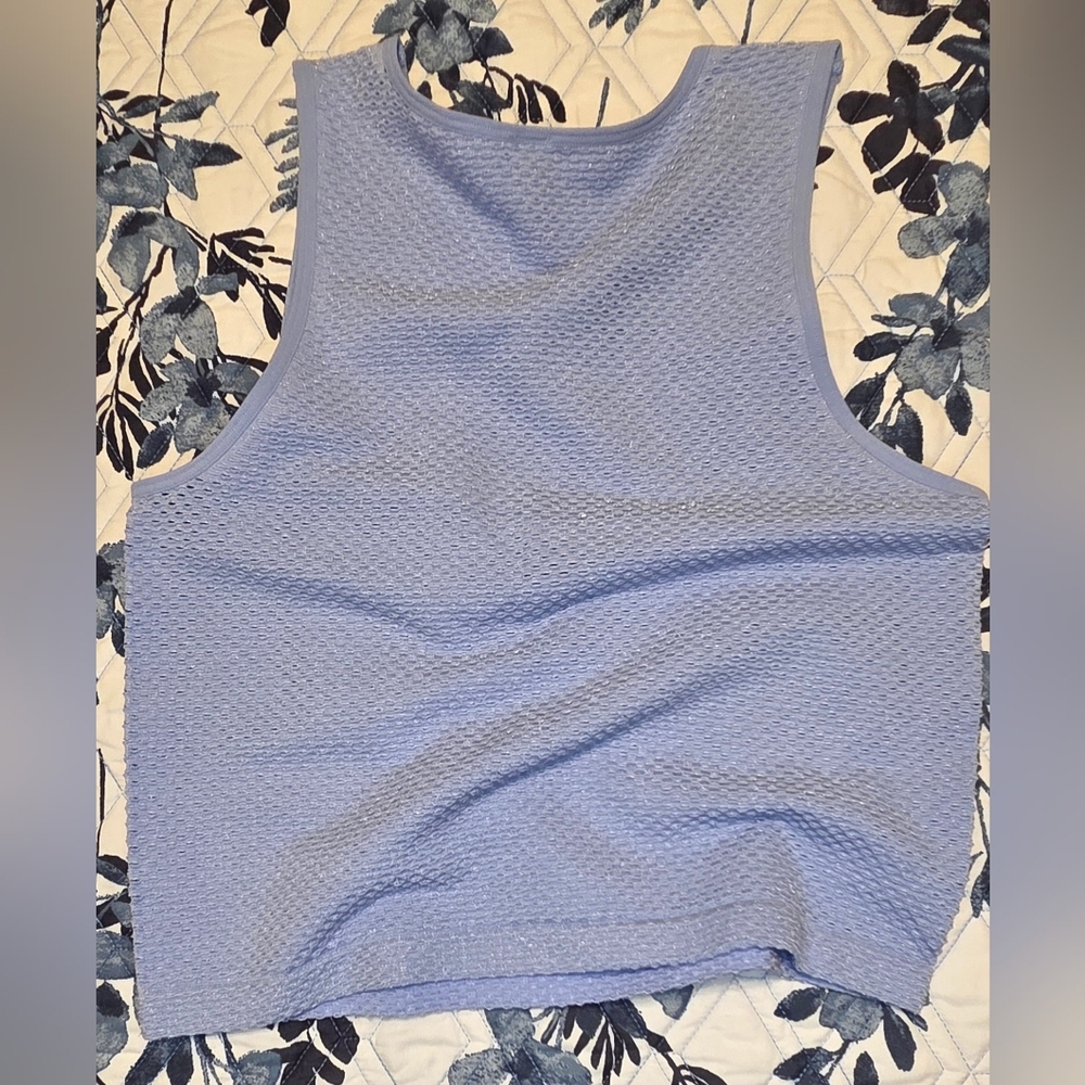 Free People Blue Mesh Knit Tank Top L/XL NWT Cropped Sleeveless - Picture 4 of 4